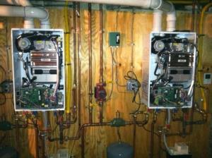 Two Navien combination boilers for an apartment building